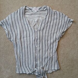 Women's Striped Button-Down Top - Black and White